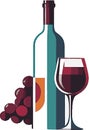 AI generated illustration of a bottle of wine with a glass and grapes on a vector image