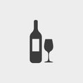 Bottle of wine and glass icon in a flat design in black color. Vector illustration eps10 Royalty Free Stock Photo