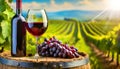 Bottle and Wine Glass with Red Grapes and Barrel - Generative Ai Royalty Free Stock Photo