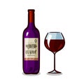 Bottle of wine and glass. Winery, alcoholic drink, beverage concept. Vector illustration Royalty Free Stock Photo
