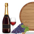 Bottle wine,Grape,Glass wine and wooden barrel ,Vector illustration