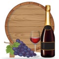 Bottle wine,Grape,Glass wine and wooden barrel ,Vector illustration