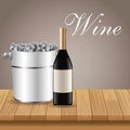 Bottle wine ice bucket wooden Royalty Free Stock Photo