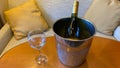 Wine glass and bucket of ice down wine Royalty Free Stock Photo