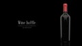 A bottle of wine made of dark glass on a black background. Alcohol close-up. Soft glares, 3d render.Template for design,