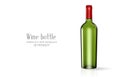 A bottle of wine made of green glass on a white background. Alcohol close-up. Soft glares. 3d render. Template for design,