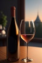 a bottle of wine next to a glass of wine on top of a table Royalty Free Stock Photo