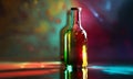bottle of wine on a table. Background light effect casuistry from colored glass Royalty Free Stock Photo