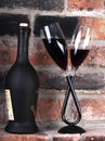 A bottle of wine and two glasses Royalty Free Stock Photo