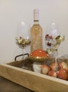 Bottle of wine with two wine glasses as decorative element