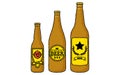 Bottled beer (large, medium and small bottles) with hand-drawn, analog touch