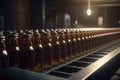 Bottled beer production, finished beer on the production line, production. generative ai