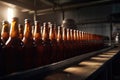 Bottled beer production, finished beer on the production line, production. generative ai