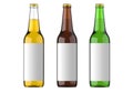 Bottled beer yellow, green and brown colors or beverage or carbonated drinks with white label. Studio 3D render Royalty Free Stock Photo