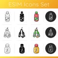 Bottled energy drinks icons set