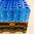 Bottled still water on the palette Royalty Free Stock Photo