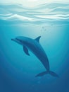 A bottlenose dolphin surfacing and diving its playful clicks echoing in the deep.. AI generation