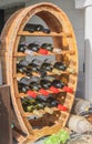 View of Bottles of alcohol in a cabinet with traditional hungarian wine. Egregy, Heviz, Hungary