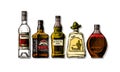 Bottles of alcohol. Distilled beverage