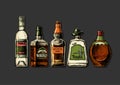 Bottles of alcohol. Distilled beverage Royalty Free Stock Photo