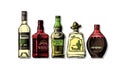 Bottles of alcohol. Distilled beverage