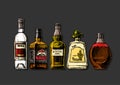 Bottles of alcohol. Distilled beverage Royalty Free Stock Photo