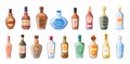 Bottles of alcohol drinks set, bar restaurant or pub collection for drinking on party Royalty Free Stock Photo
