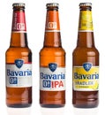 Bottles of Bavaria lager, radler and IPA beers isolated on white Royalty Free Stock Photo
