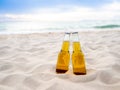 Bottles of Beer on the beach. Party, Friendship, Beer Concept. Royalty Free Stock Photo