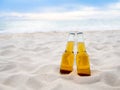 Bottles of Beer on the beach. Party, Friendship, Beer Concept. Royalty Free Stock Photo