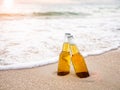 Bottles of Beer on the beach. Party, Friendship, Beer Concept. Royalty Free Stock Photo