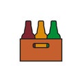 Bottles of beer in a crate, a cardboard box. Vector drawing. Royalty Free Stock Photo