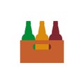 Bottles of beer in a crate, a cardboard box. Vector illustration Royalty Free Stock Photo