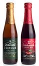 Bottles of Belgian Lindemans Lambic fruit beer