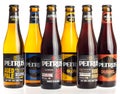 Bottles of belgian Petrus craft beers isolated on white Royalty Free Stock Photo