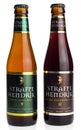 Bottles of Belgian Straffe Hendrik Tripel and Quadrupel beer Royalty Free Stock Photo