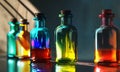 bottles on a black. Background light effect casuistry from colored glass Royalty Free Stock Photo
