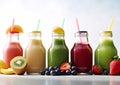 Bottles of blended smoothie made from fresh fruits and berries.Macro.AI Generative