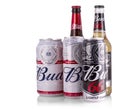 Bottles  of Bud beer on a white background, an American-style pale lager produced by Royalty Free Stock Photo