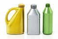 Bottles of car fluids isolated on white background. 3D illustration