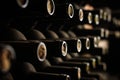 Bottles closed with corks, close-up of bottle necks Royalty Free Stock Photo