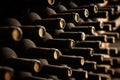 Bottles closed with corks, close-up of bottle necks Royalty Free Stock Photo