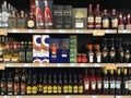 Bottles of cognac alcoholic spirits at liquor store