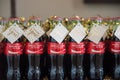 Bottles of coke used as a thank you gift for wedding party favors Royalty Free Stock Photo