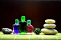 Bottles with colored aroma oils Royalty Free Stock Photo