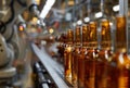 Bottles on Conveyor Belt with Robotic Machinery, generative ai