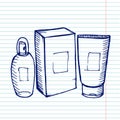 Bottles cosmetic on copybook.