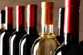 Bottles with delicious wine, closeup