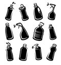 Bottles detergent set. Collection label and icons. Vector