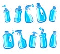 Bottles detergent set. Collection label and icons. Vector